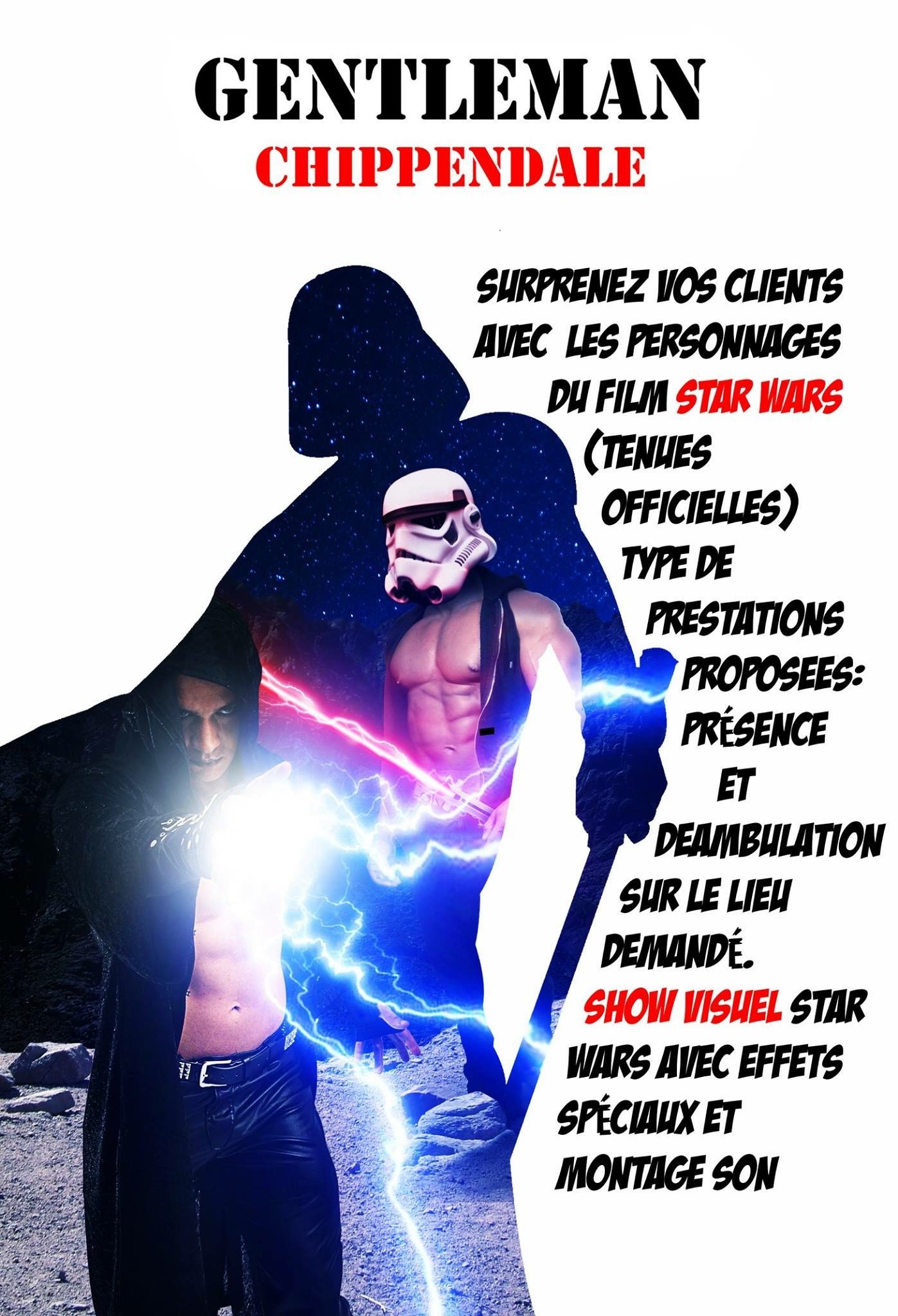 Chippendales des Gentlemen Striptease en costumes Star Wars, Stormtrooper et Sith avec sabres laser, show à thème en PACA